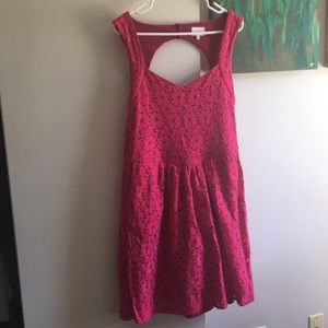 Magenta lace dress, sweetheart neckline
